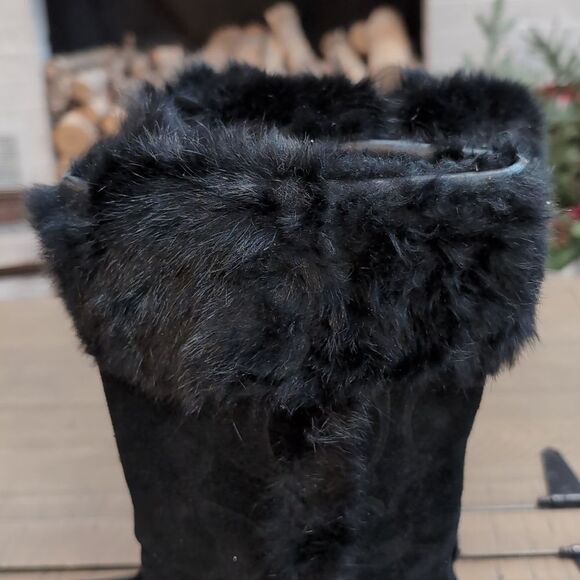 COACH Deeann Black Fur Trim Signature Winter Boots Sz 7 - Picture 5 of 14